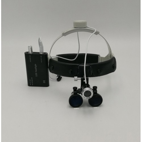 2.5X420mm Lupa dentária cirúrgica binocular faixa de cabeça com farol LED