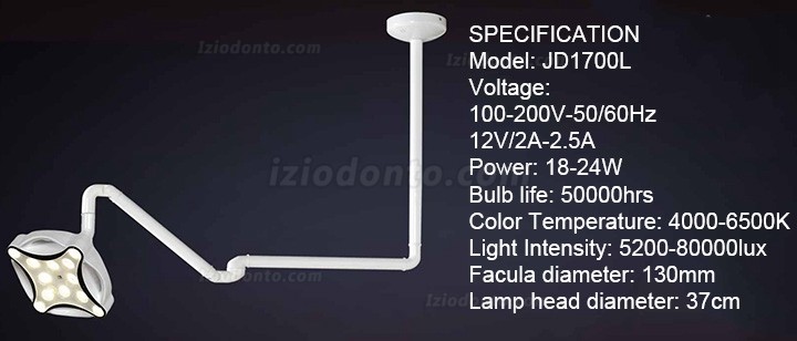 Micare JD1700 Foco Cirúrgico de teto odontológica Shadowles Lâmpada Cirúrgica LED
