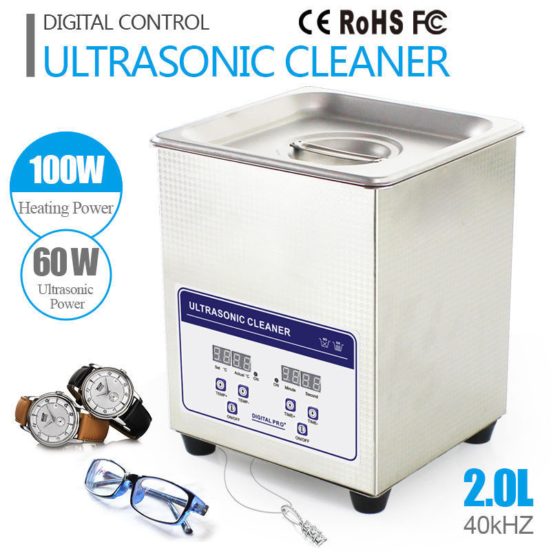 2L Limpador ultrassônico digital com aquecedor e temporizador em aço inoxidável