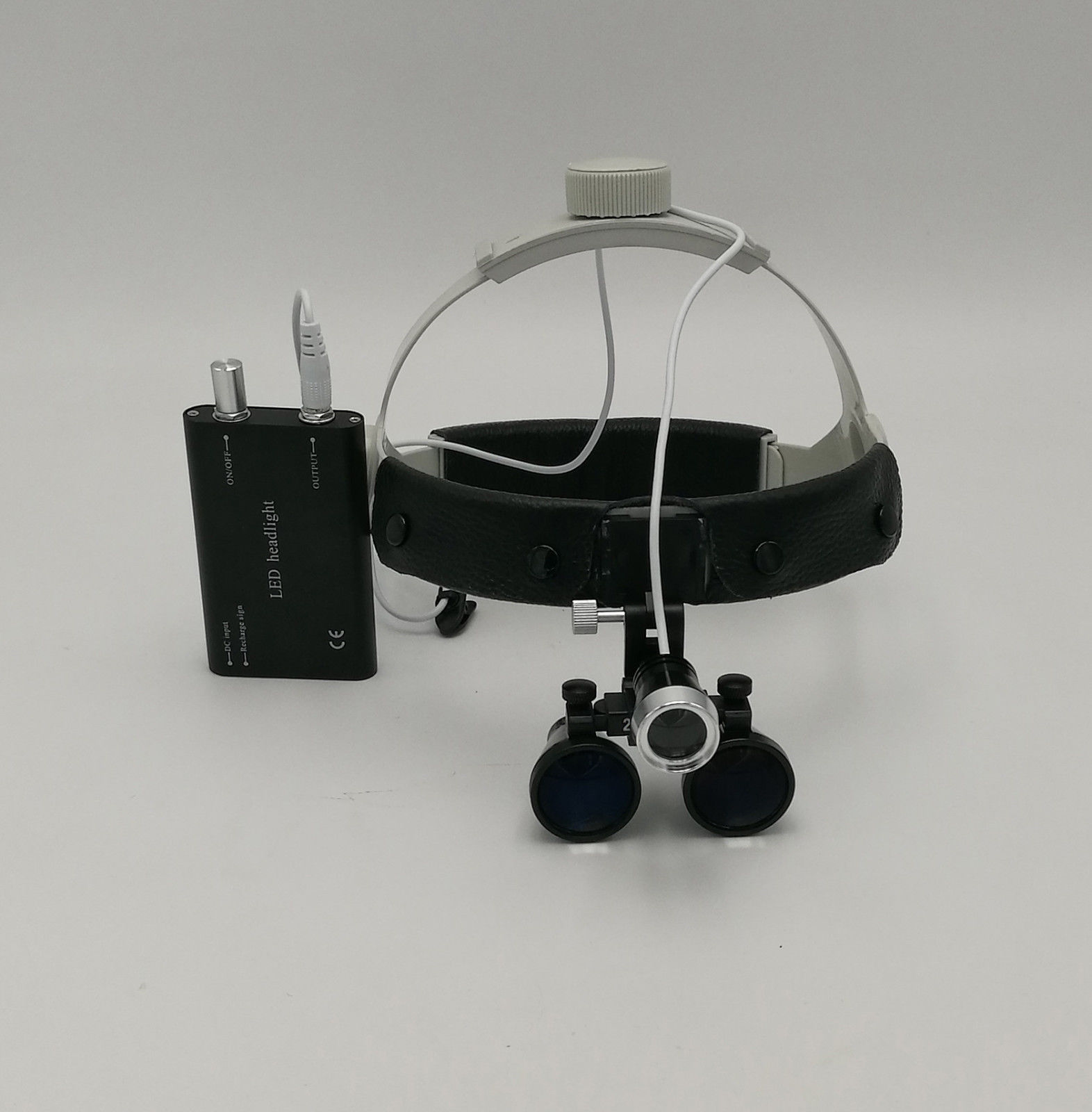2.5X420mm Lupa dentária cirúrgica binocular faixa de cabeça com farol LED