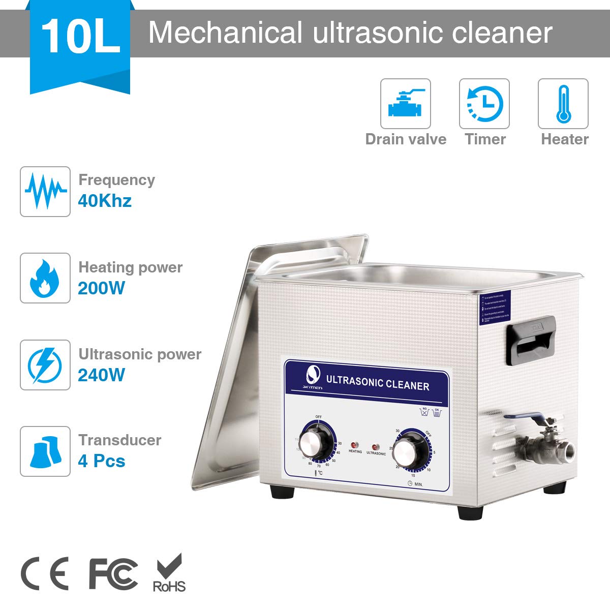 10L Limpador ultrassónico aço inoxidável JP-040S