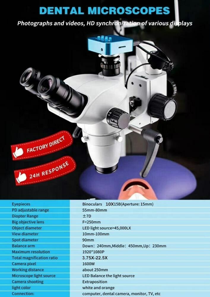 Microscópio cirúrgico odontológico com câmera para unidade de cadeira odontológica