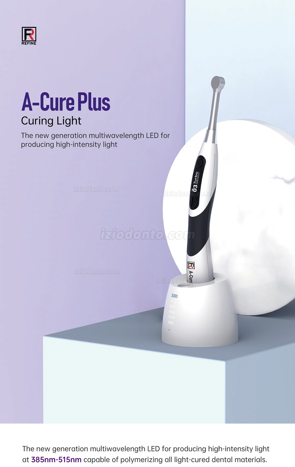 Refine A-Cure Plus Wireless Dental LED Curing Light With Light Meter & Caries Detection