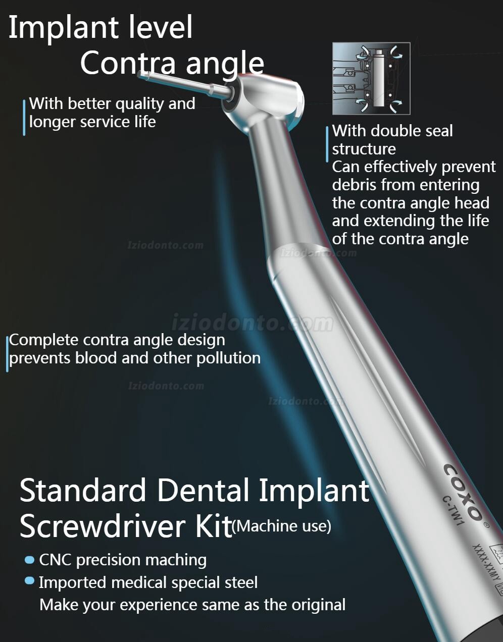 YUSENDNET COXO C-TW1 Kit de chave de torque universal para implantes dentários com 16 chaves de fenda