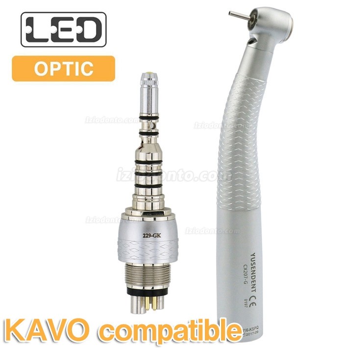 YUSENDENT® COXO CX207-GK-PQ Dental Fibra Óptica Turbina Odontológica compatível com KAVO (com acoplador x1 + Turbina x3)