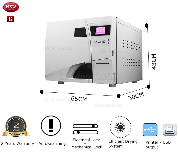 23L Esterilizador de autoclave odontológico a vapor de vácuo classe B com impressora