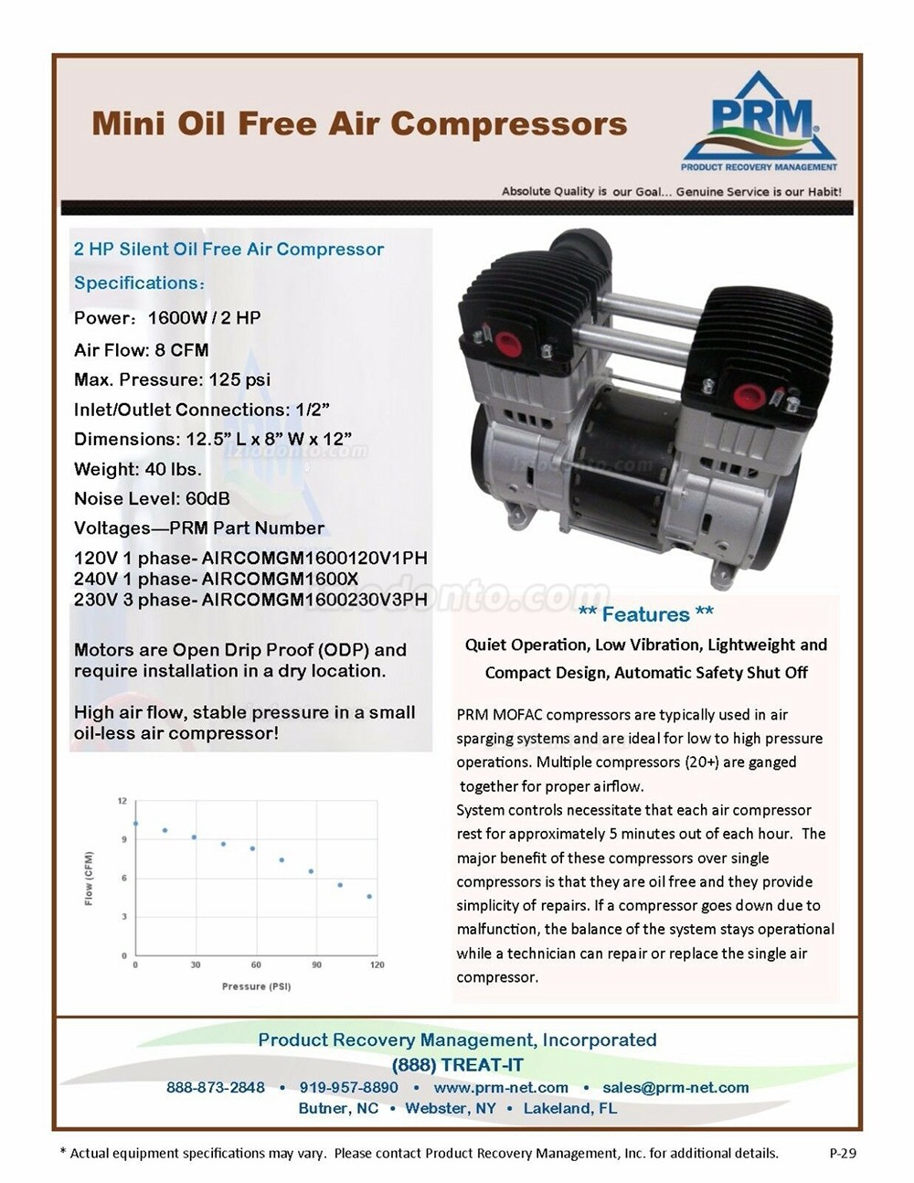 Greeloy 2 HP Motor / Bomba de Compressor de Ar Sem Óleo Silencioso (GM1600)