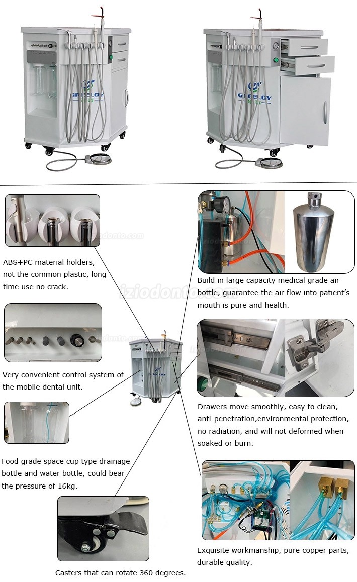 Greeloy® GU-P212 3 in 1 Carrinho de entrega dentária móvel com fotopolimerizador & ultrassom Scaler