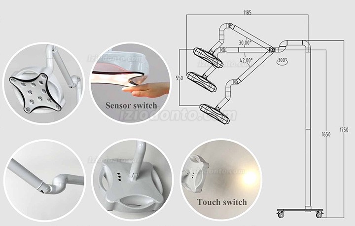 Micare JD1700L Foco Cirúrgico Móvel Lâmpada Cirúrgica LED Sem sombra Lâmpada de Exame Oral