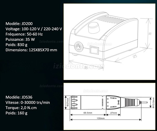 JSDA® JD200 Micro motor profissional para polir dente de unha 30,000rpm