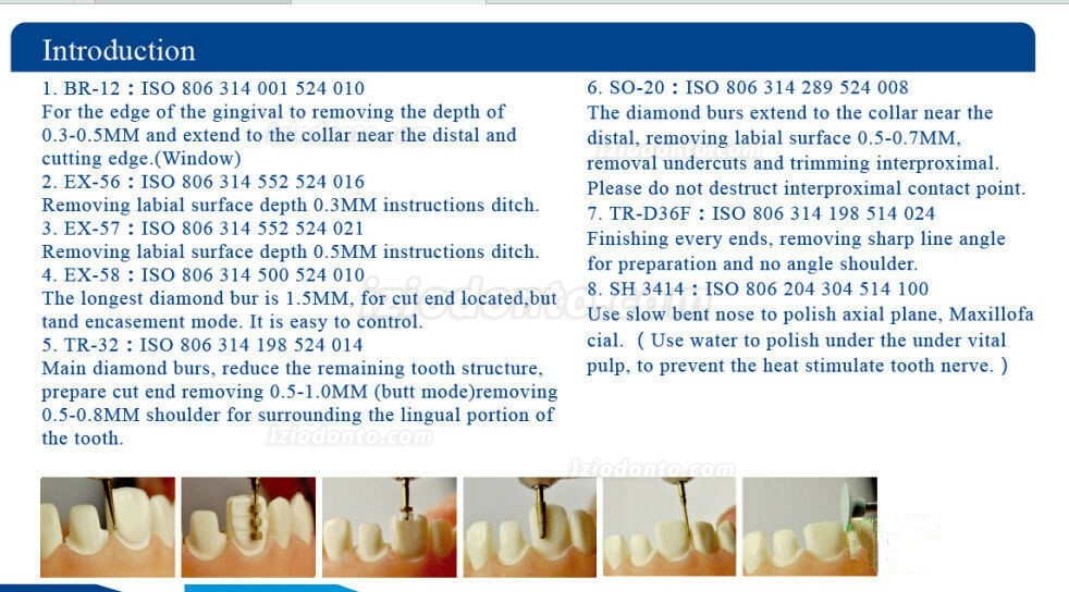 7 Pcs Brocas de preparação dentária brocas dentais para porcelana folheada
