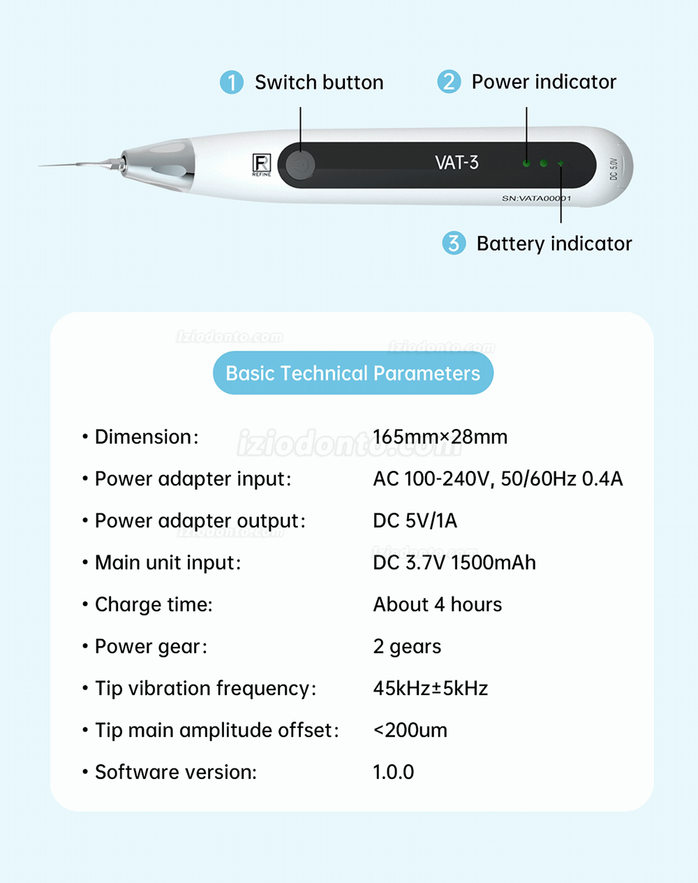 REFINE VAT-3 Ativador ultrassônico dental endoativador Irrigador de canal radicular sem fio