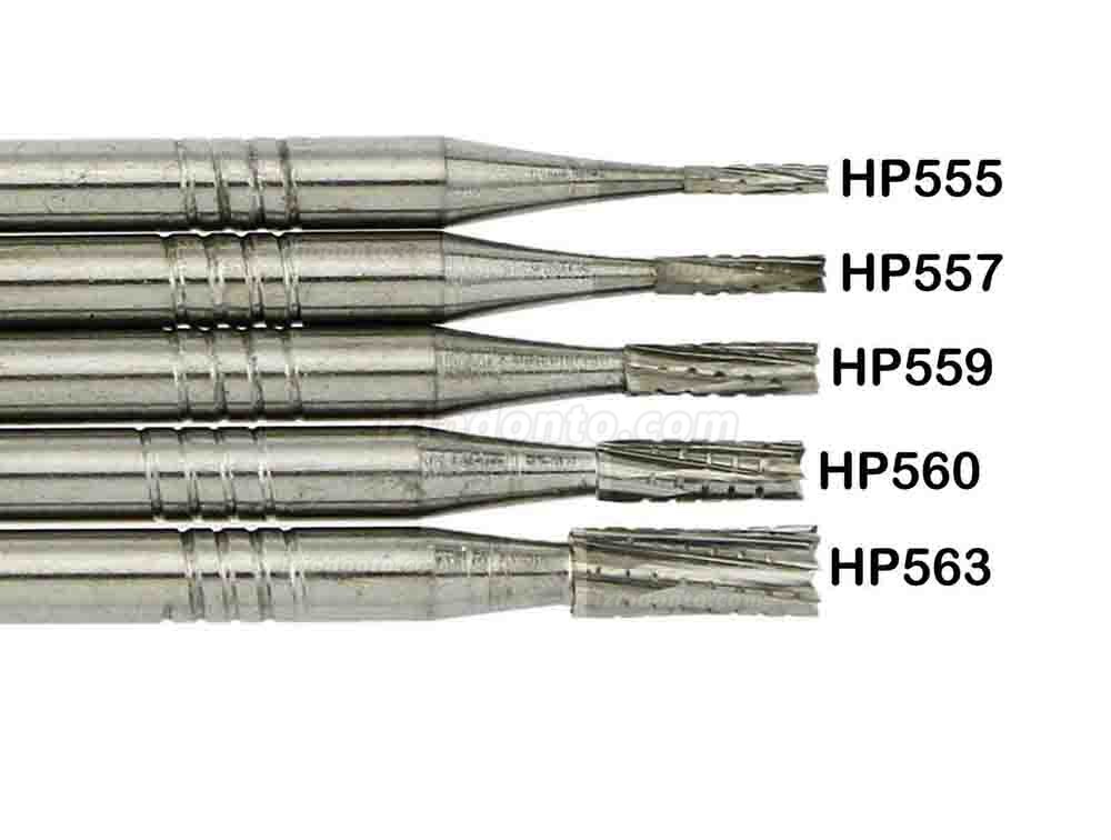 5 Pacotes brocas odontologica retas de baixa velocidade com ponta plana transversal de metal duro HP 555 556 560 563