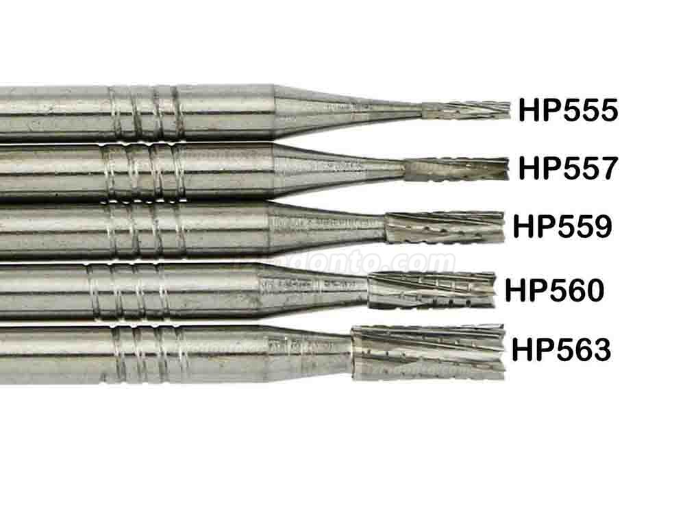 5 Pacotes brocas odontologica retas de baixa velocidade com ponta plana transversal de metal duro HP 555 556 560 563