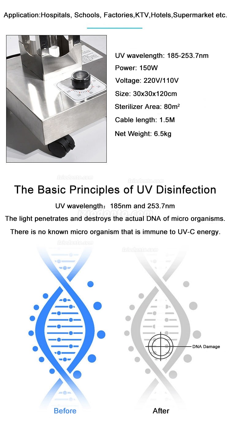 150W Móvel UV + Carrinho de Desinfecção de Ozônio Lâmpada UVC Lâmpada de Esterilização Lâmpada Ultravioleta Germicida