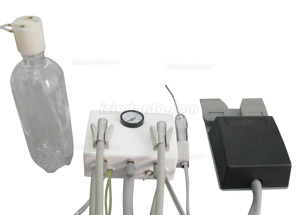 Unidade de turbina dental portátil funciona com compressor de ar e seringa tríplice